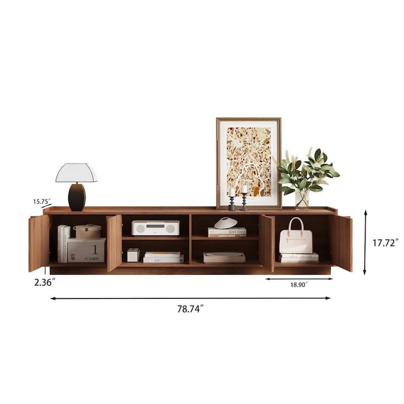 78.74" Modern TV Stands with Brown Wood Grain,Mid Century Media Console With 4 Cabinets