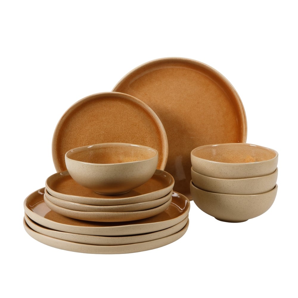 Gibson Elite Manila Bay 16-Piece & 12-Piece Stoneware Reactive Glaze Modern Artisan Dinnerware Set, Service for 4
