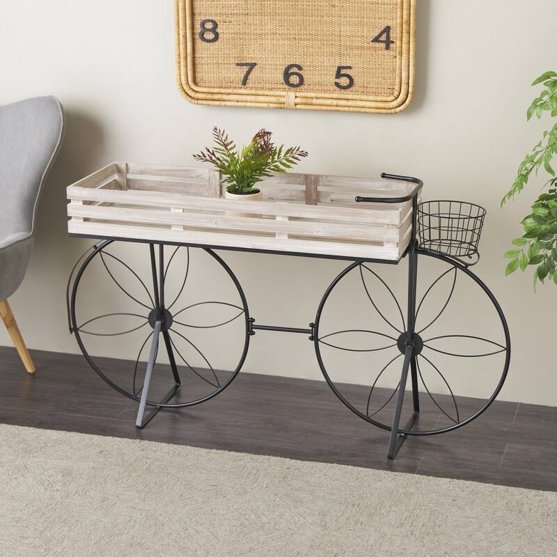 Metal Floral Indoor Plantstand with Flower Inspired Wheels - Cream - Roche River Decor