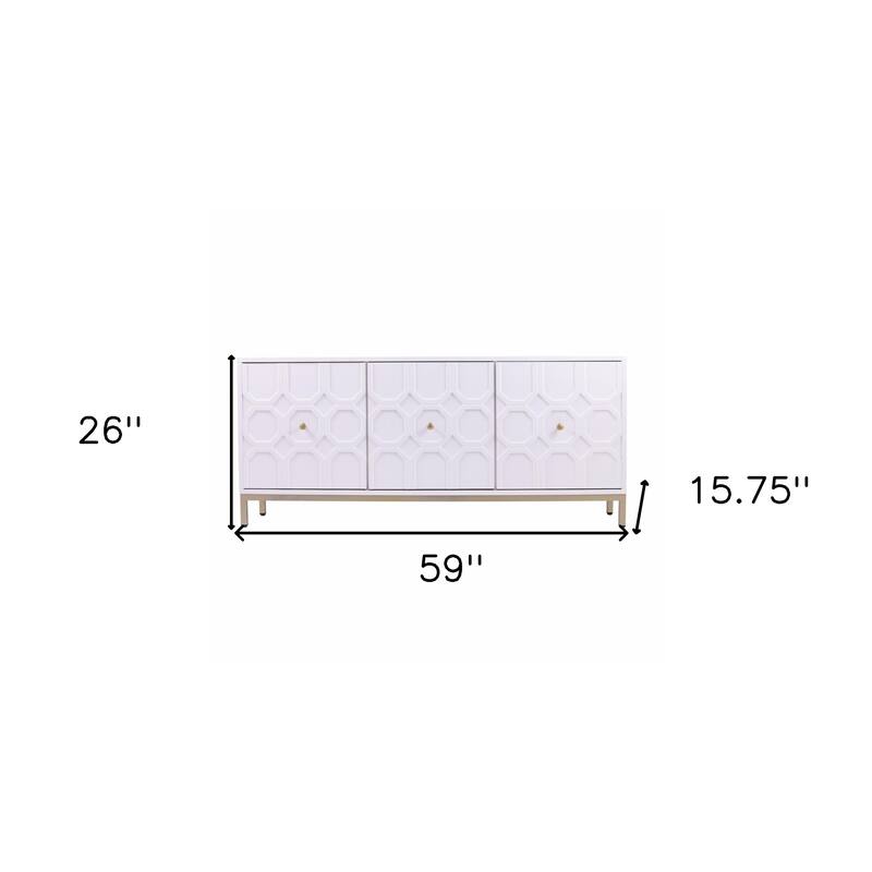 HomeRoots White and Gold Moroccan Dynasty Three Door Accent Cabinet - 59' X '26' X '15.75