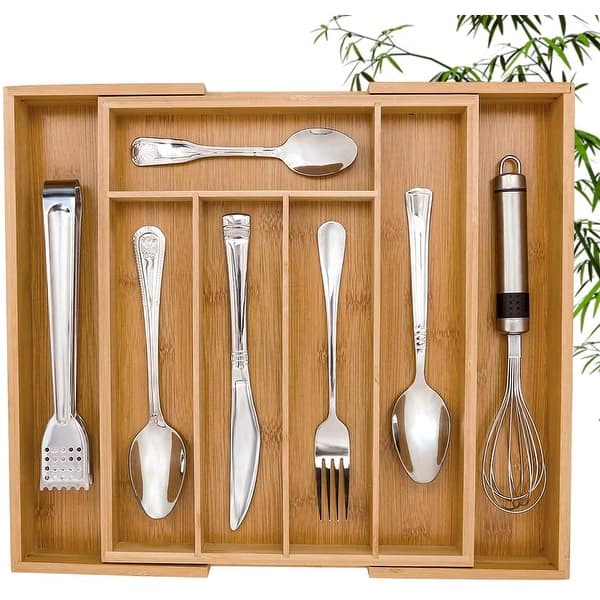 Bamboo Utensil Expandable Kitchen Drawer Organizer ...