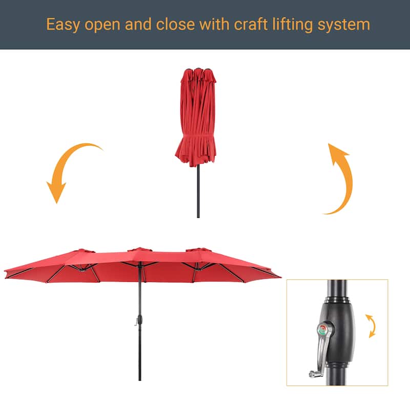 LIVOOSUN 15×9FT Double-sided Patio Umbrella with UPF50+, Handle Control, and Wind-Resistant Design——Experience Outdoor Comfort