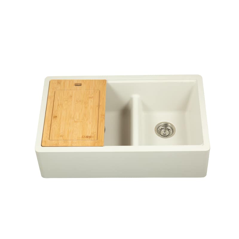 Titan Farmhouse Granite 33-in. Double Kitchen Sink w/ Cut Board and Strainer