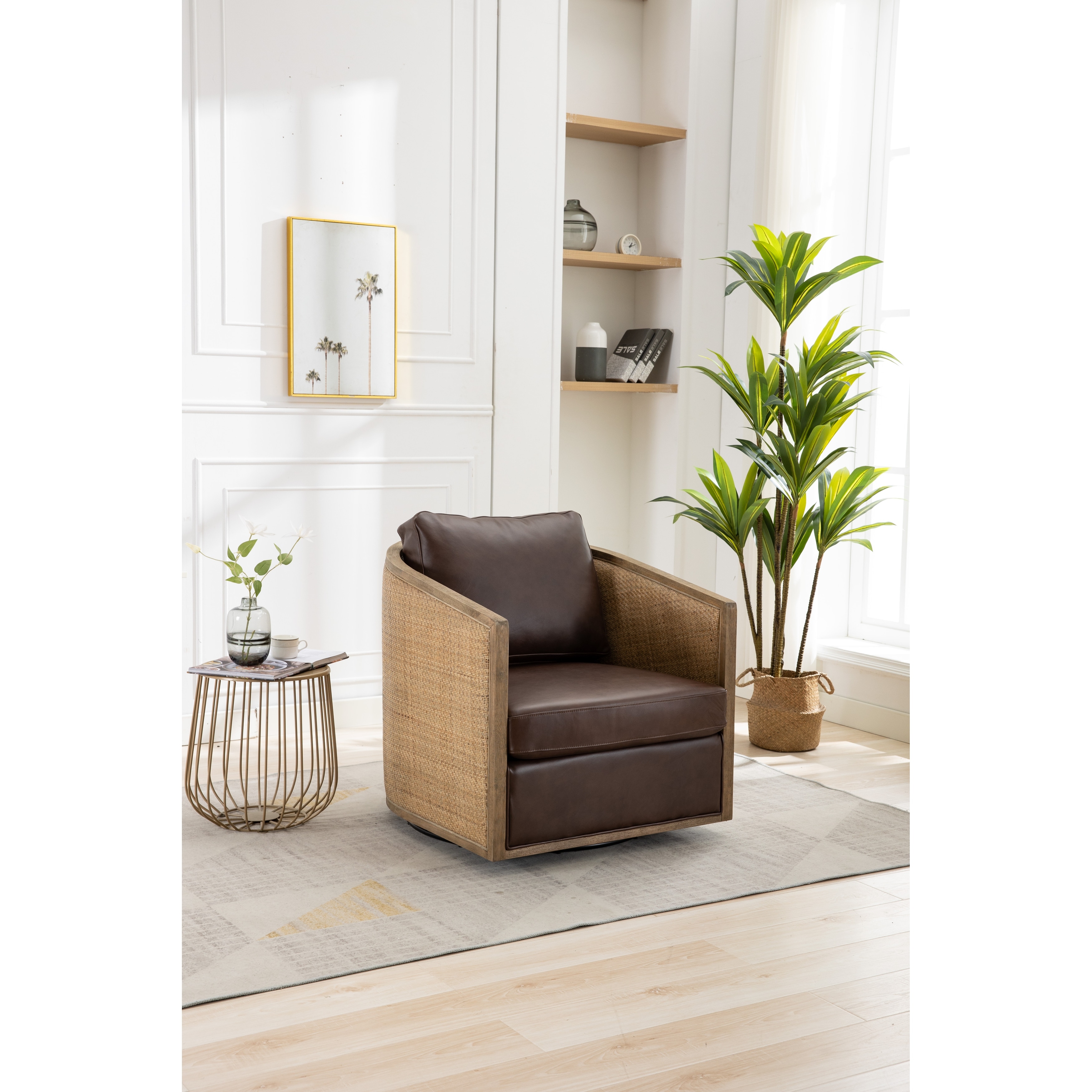 Leather swivel barrel chair sale