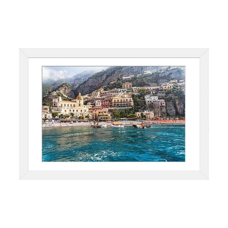 iCanvas "Low Angle View of Positano from The Sea, Amalfi Coast, Campania, Italy" by George Oze PFA - White - 24x32x1