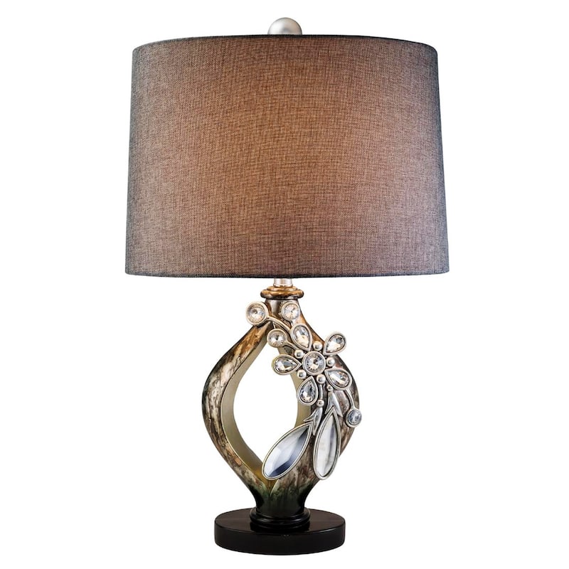 Black Metal Bedside Table Lamp with Brown Fabric Empire Shade 3 Way Switch - 16” x 11” x 28” (D x W x H) - Black-Brown