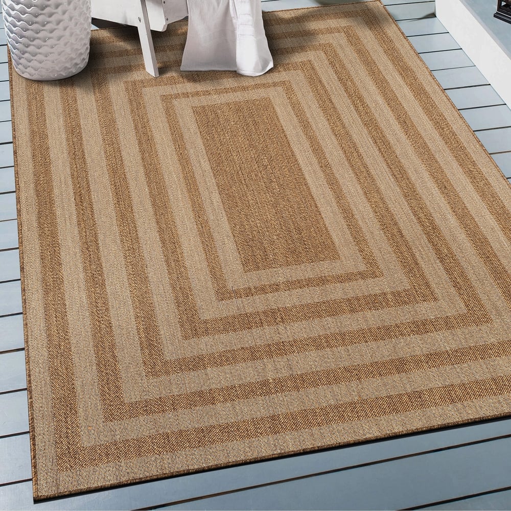 World Rug Gallery Geometric Indoor/Outdoor Flat Woven Area Rug