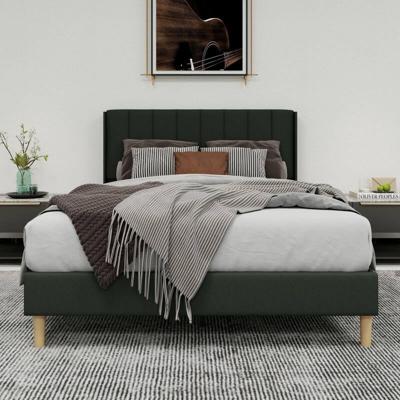 Caxkun Upholstered Platform Bed Frame with Wingback headboard