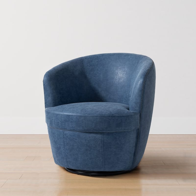 PU Leather Swivel Accent Chair Barrel Chair - Navy Blue