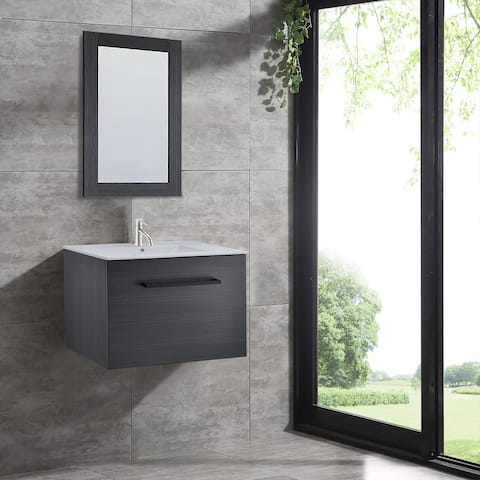 PROOX 32 in. Floating Bathroom Single Vanity Ceramic Integrated Counter Top w/ Faucet and Mirror