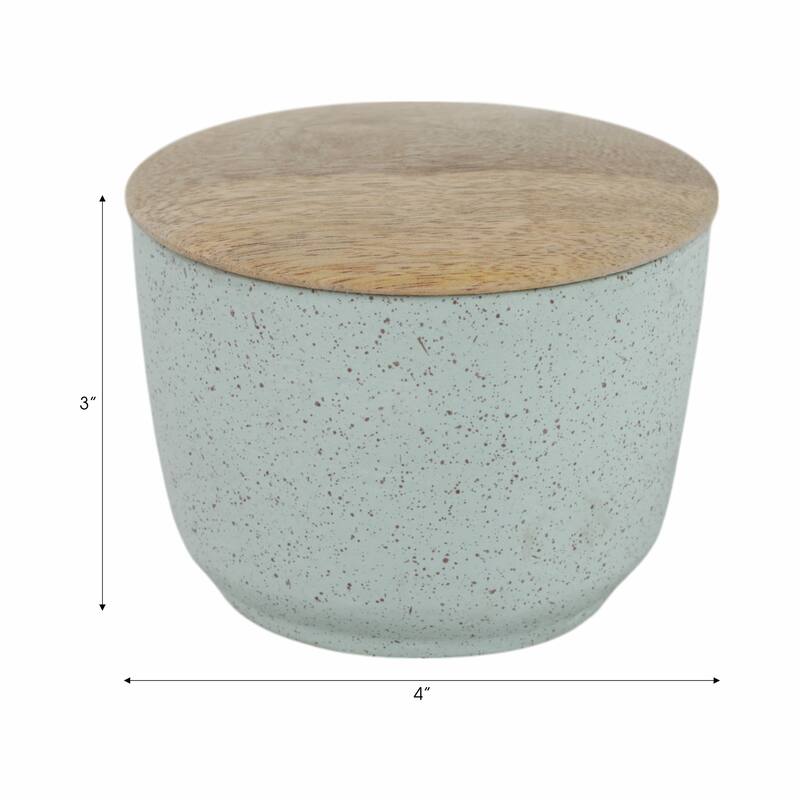 Pottery Wax Decorative Candle Wood Lid Casual Display Storage Jar - 4" x 4" x 3"