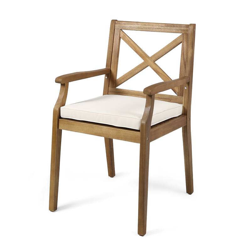 Christopher Knight Home - Modern 7-Piece Solid Acacia Wood Extendable Outdoor Dining Set with Cream Cushioned Chairs