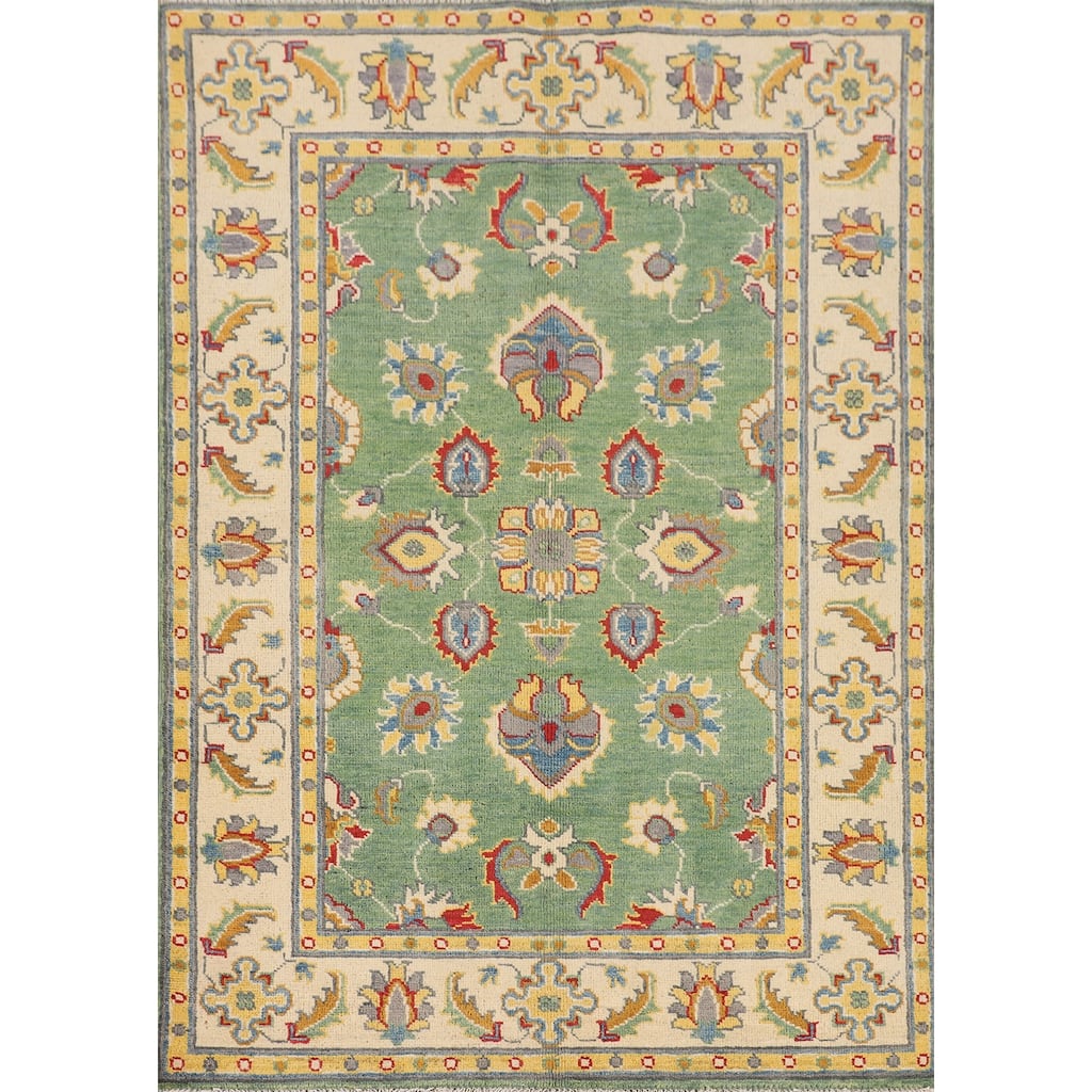 Green Oushak Accent Rug Hand-Knotted Wool Carpet - 3'4" x 4'10"