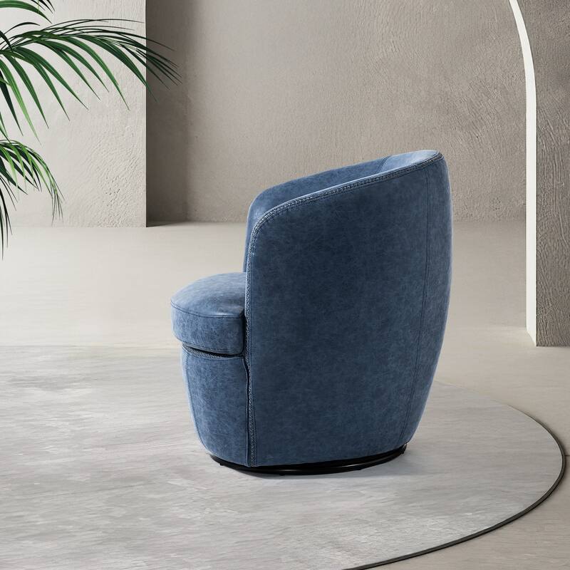 Faux Leather Swivel Barrel Accent Chair for Living Room