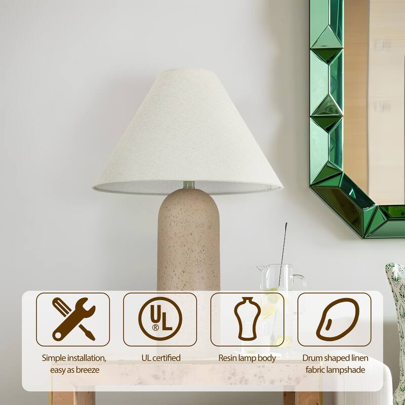 Painted Ceramic Accent Table Lamp with Cone Linen Shade