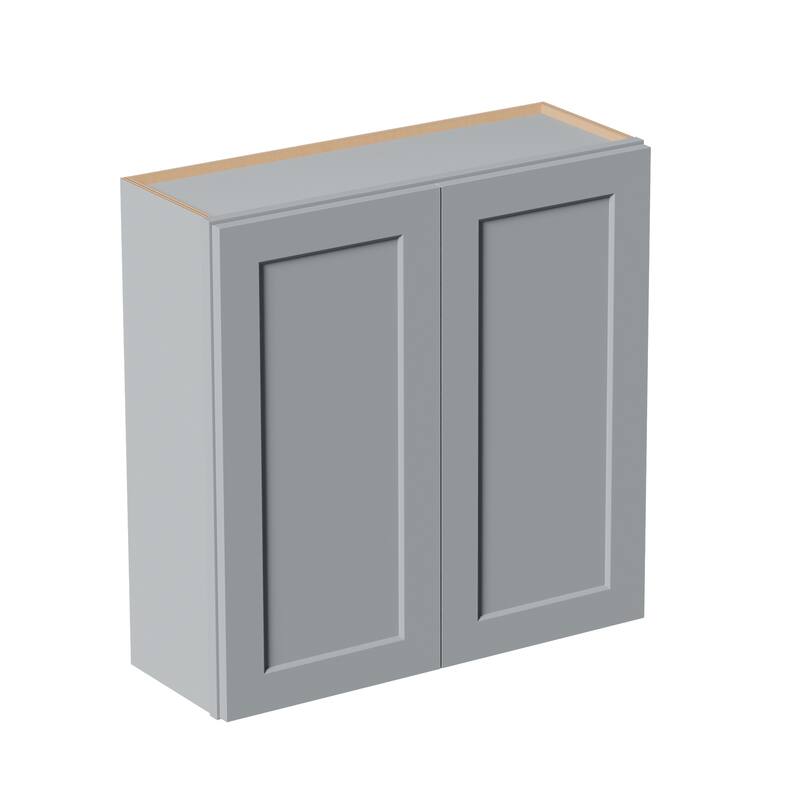 Gray Shaker Solid Wood Wall Cabinet with Soft-Close Doors, Adjustable Shelves, 36" Double Door Storage for Kitchen