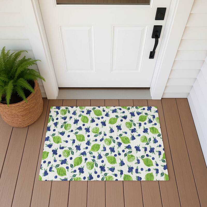 Machine Washable Indoor/ Outdoor Citrus Berry Chantille Rug - Linen - 1'8" x 2'6"