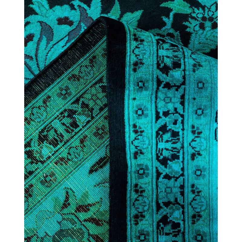 Overton Hand Knotted Wool Vintage Inspired Modern Contemporary Overdyed Blue Area Rug - 9' 2" x 12' 5"