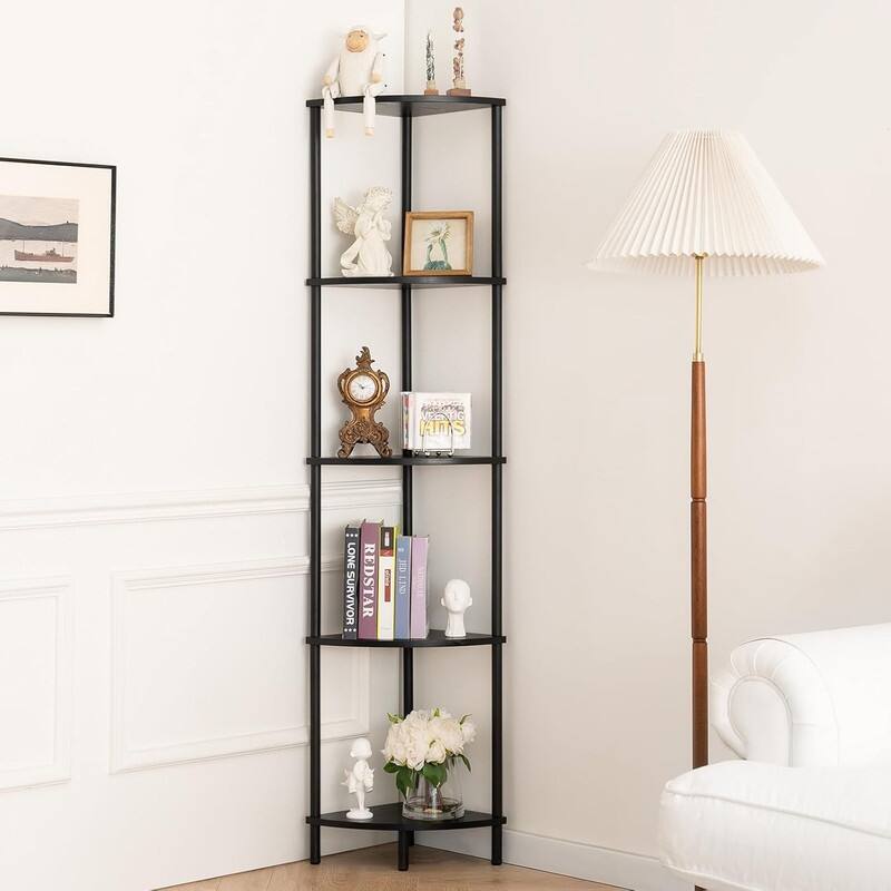5-Tier Bookshelf, 65" Tall Shelves -  Black