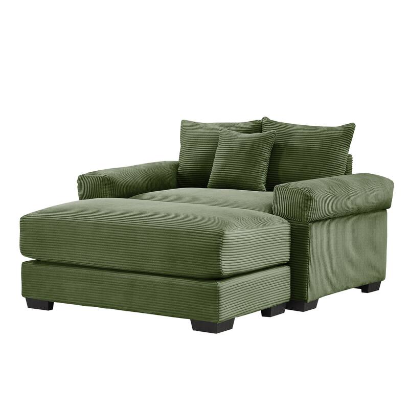 Oversized Chaise Lounge Corduroy Chair Indoor Single Sofa with Ottoman for Living Room Bedroom