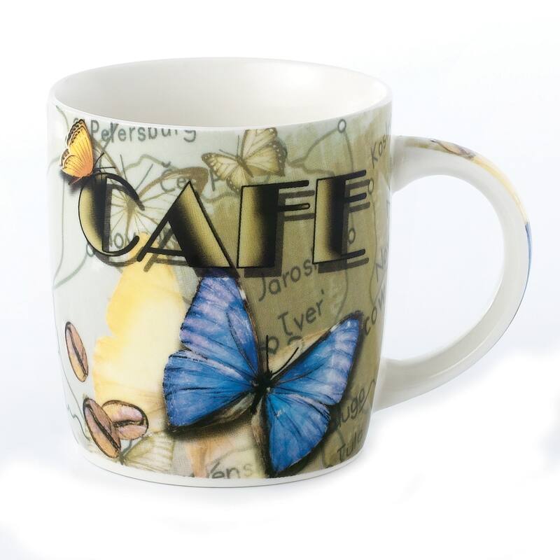 Set of 4 Mugs By Lorren Home Trends Butterfly