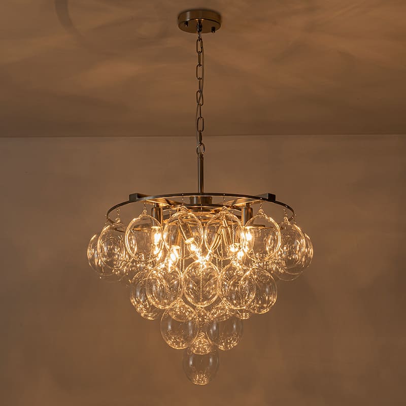 Starsky 8 - Light 23in. Modern Glam Cluster Glass Bubble Chandelier with 28 Clear Glass Globe Bubble