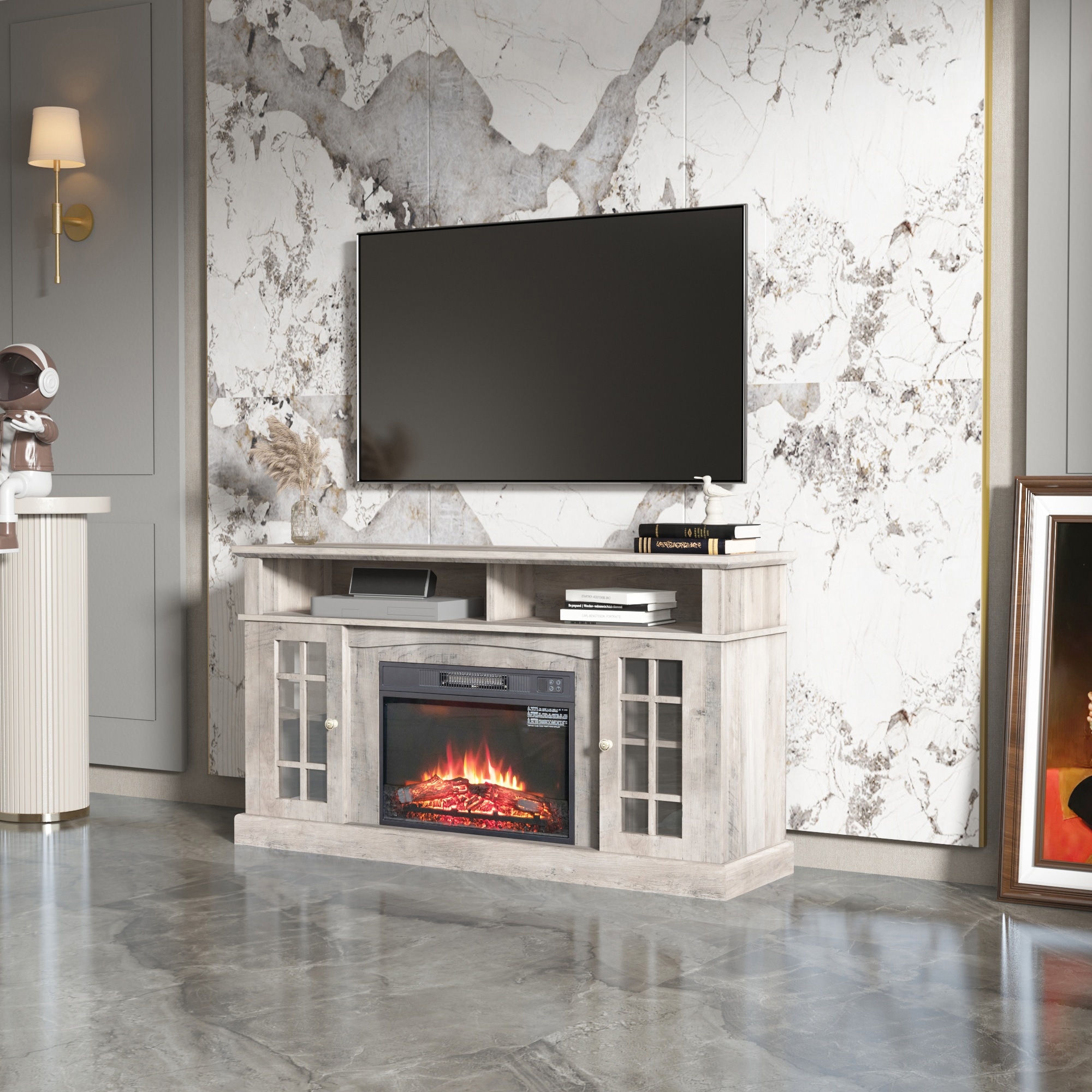 Rustic gray sales fireplace tv stand