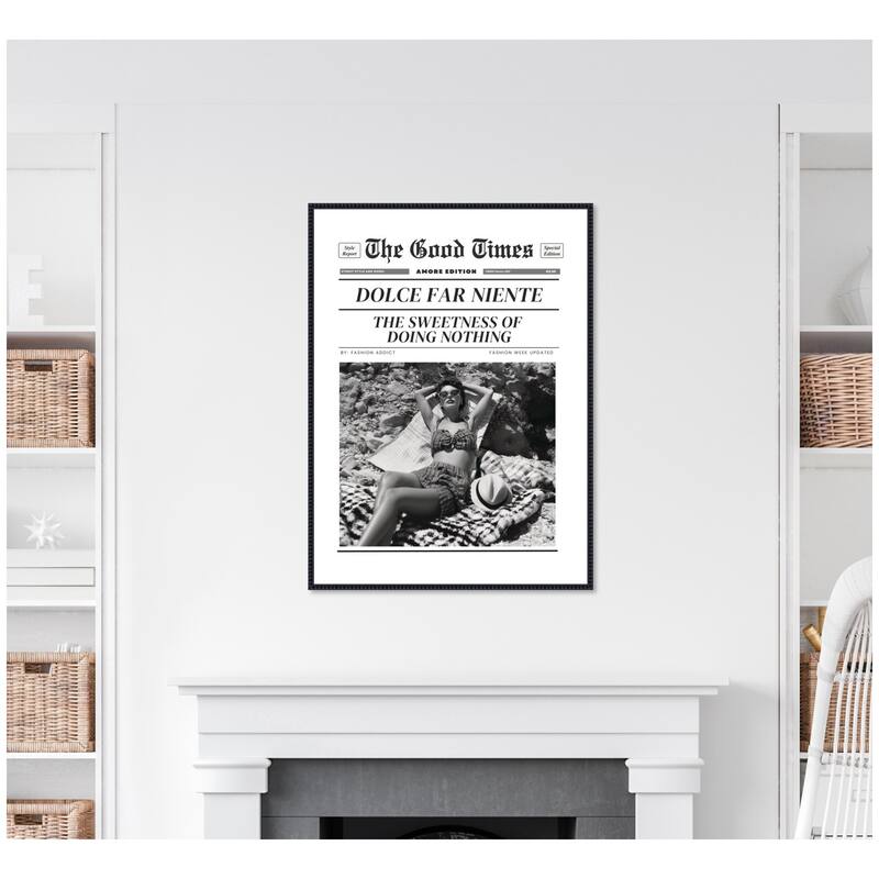 Kate and Laurel The Good Times Newspaper Dolce Far Niente by Honey Island Studio Framed Canvas Wall Art Print