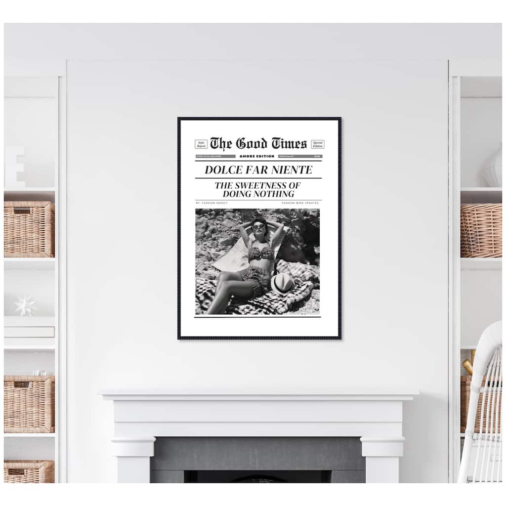 Kate and Laurel The Good Times Newspaper Dolce Far Niente by Honey Island Studio Framed Canvas Wall Art Print