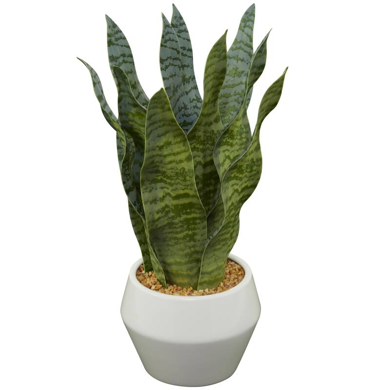 Faux Foliage Artificial Plant with Realistic Leaves and White Porcelain Pot - Green - Roche River Decor - Green - 9"W, 15"H