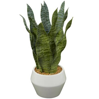 Faux Foliage Artificial Plant with Realistic Leaves and White Porcelain Pot - Green - Roche River Decor