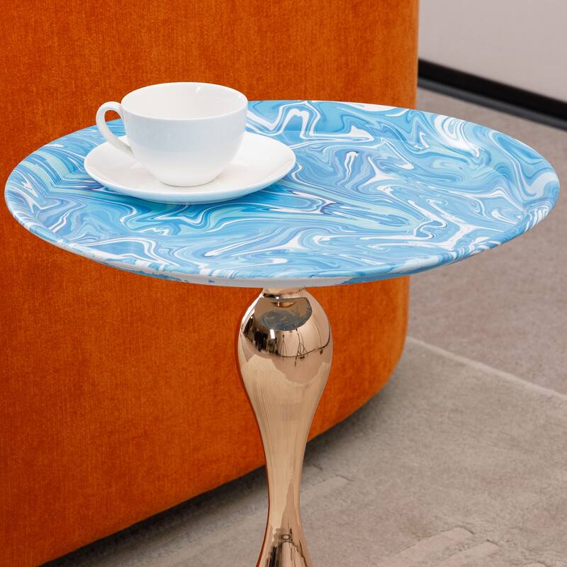 Mermaid Tail End Coffee Table Round Side Table with Metal Base Table, for Living Room Bedroom Office Garden