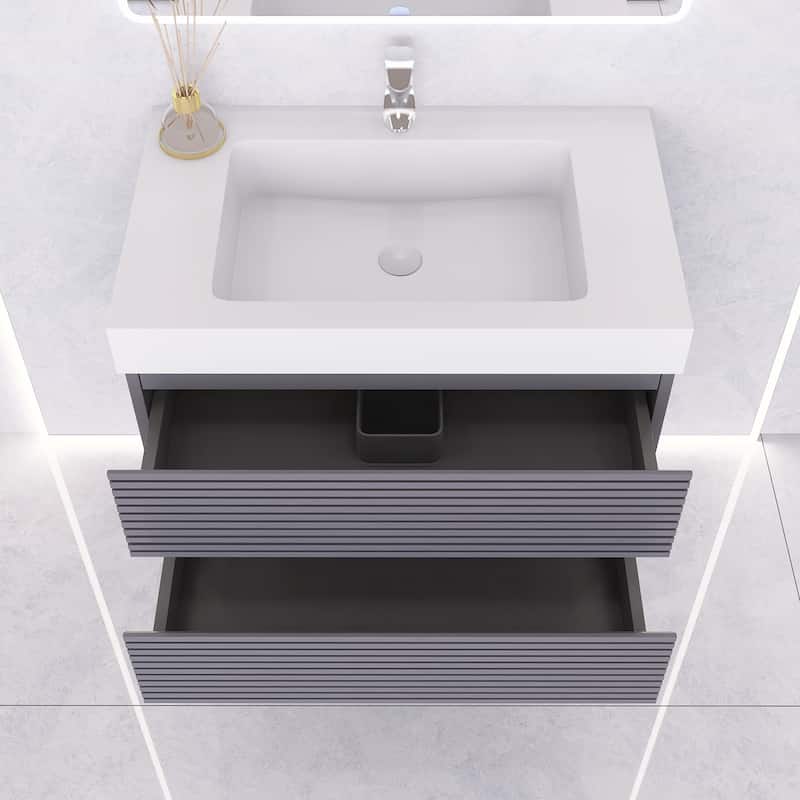 Wall-Mounted Bathroom Vanity in Gray with Undermount Sink without Faucet