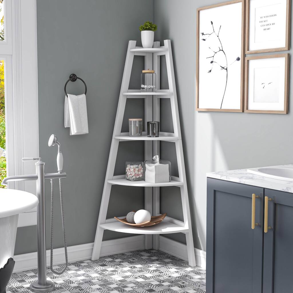 DH BASIC Space Saving Tiered 5-shelf Corner Bookshelf by Denhour