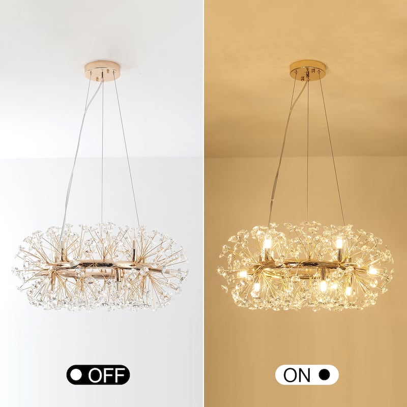 12-Light Firework Crystal Bead Chandelier, Crystal Semi Flush Mount Chandelier for Dining Room and Living Room