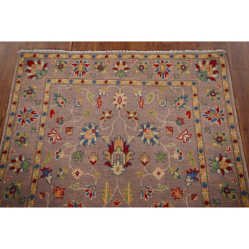 Brown Floral Oushak Oriental Accent Rug Hand-Knotted Wool Carpet - 3'4" x 5'2"
