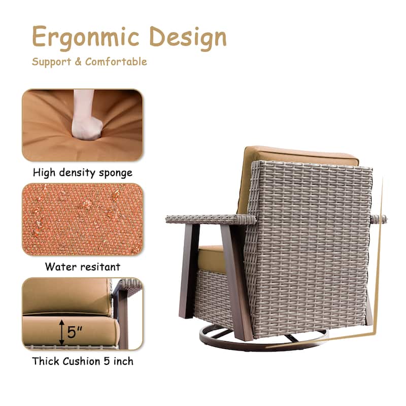 Cozywor Wicker Patio Outdoor Swivel Rocking Chair (Set of 2)