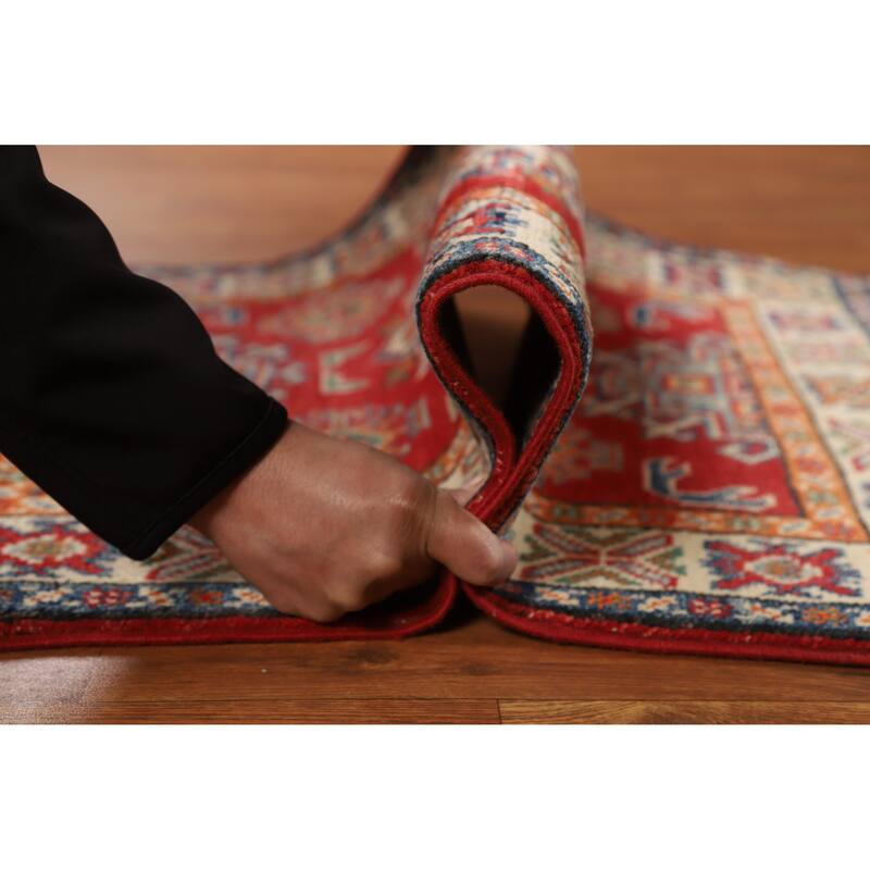 Traditional Kazak Oriental Foyer Rug Hand-Knotted Red Wool Carpet - 2'0"x 3'0"