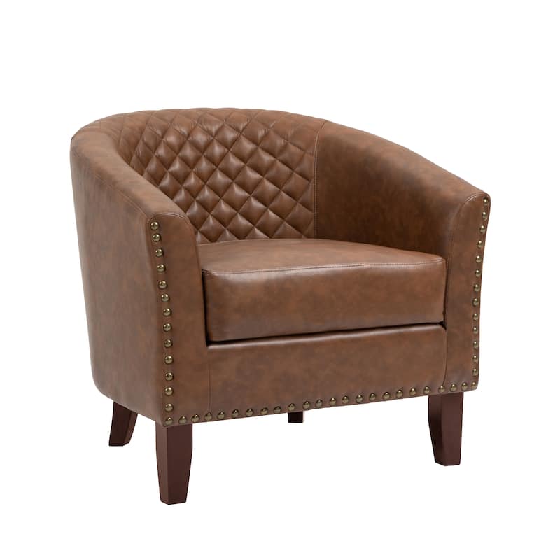 Faux Leather Barrel Accent Chair