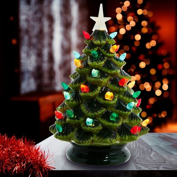 Kurt Adler 12-Inch Battery Operated LED Lighted Ceramic Green Tree