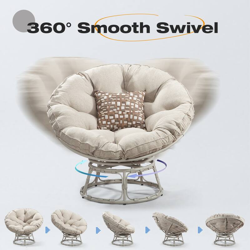 Cozywor Wicker Outdoor Patio Swivel Papasan Lounge Chair with Cushions