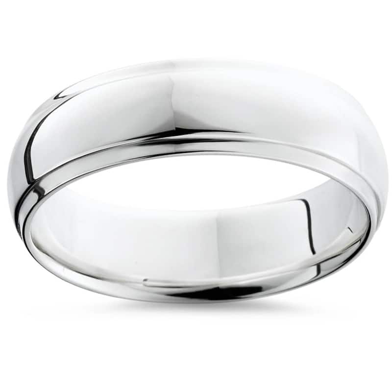 Step Cut Polished Wedding Band White Gold
