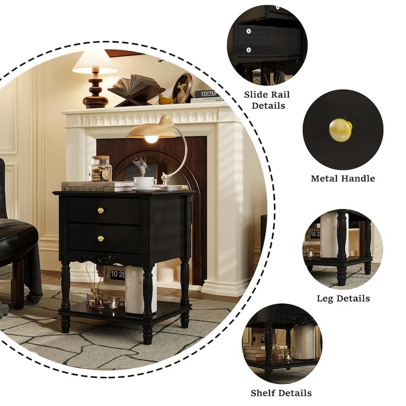 Rustic Farmhouse Accent End Table Nightstand Side Table 2 Colors White/Black