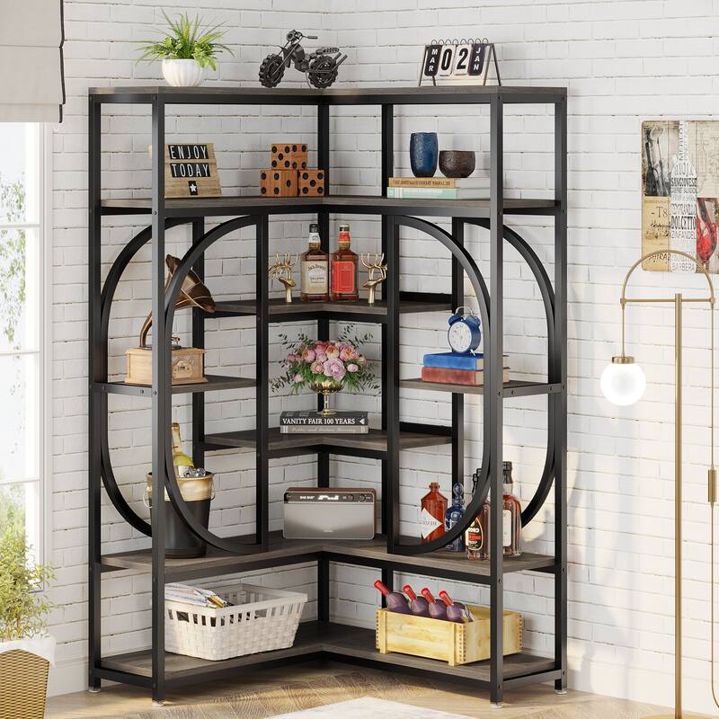 L-Shaped Corner Tall Bookshelf Bookcase for Living Room
