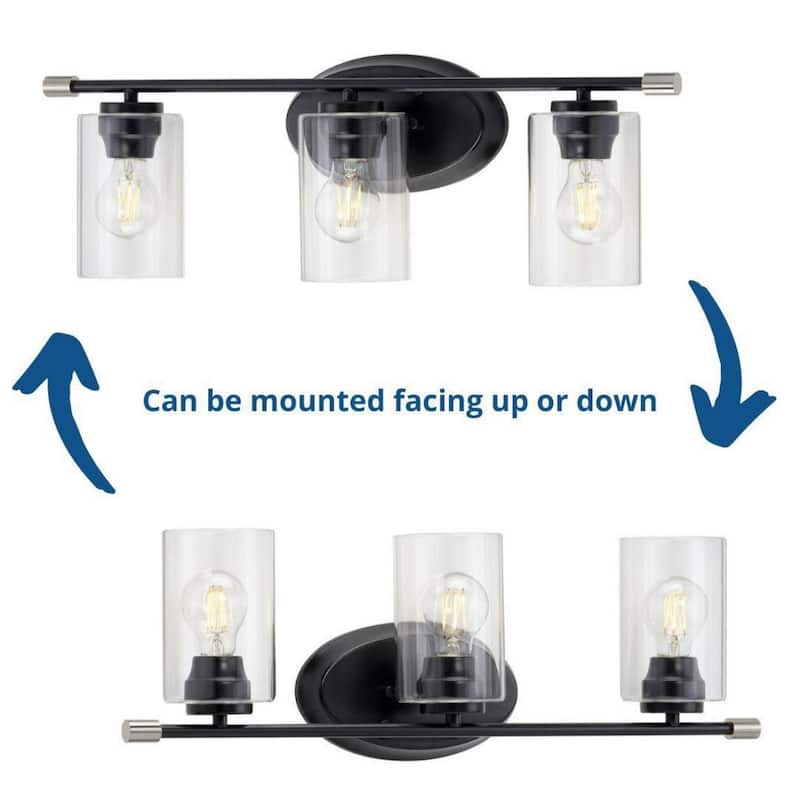 Riley Collection 3-Light Matte Black Clear Glass Modern Bath Vanity Light