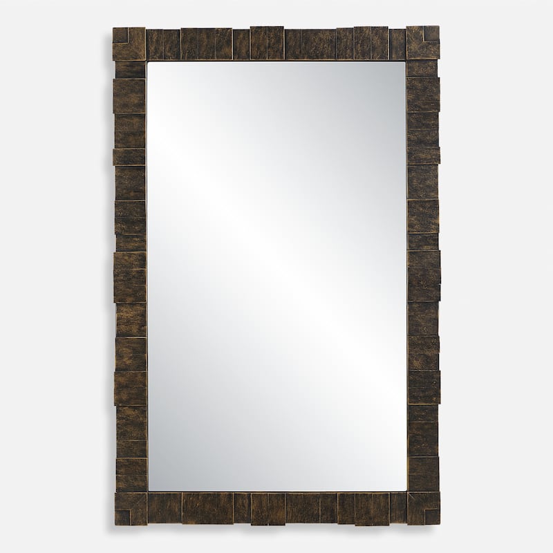 Geometrical Layered Framed Rectangular Wall Mirror - 45.25" - Dark Bronze Finish