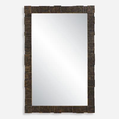 Geometrical Layered Framed Rectangular Wall Mirror - 45.25" - Dark Bronze Finish
