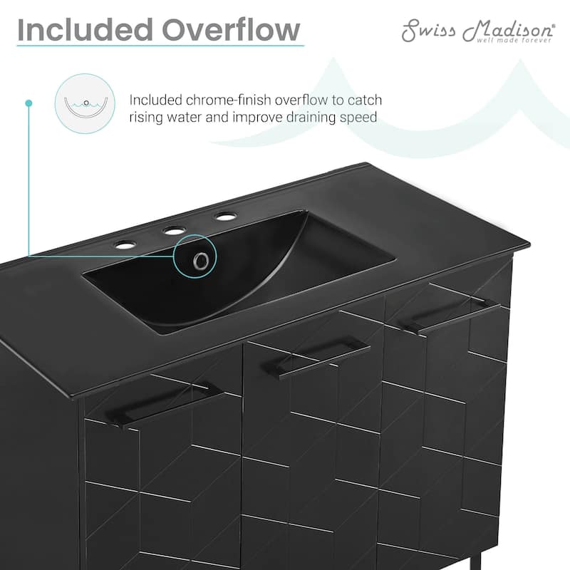 Annecy 36 In. Phantom Black Bathroom Vanity With Black, 3-Hole Ceramic Sink Top