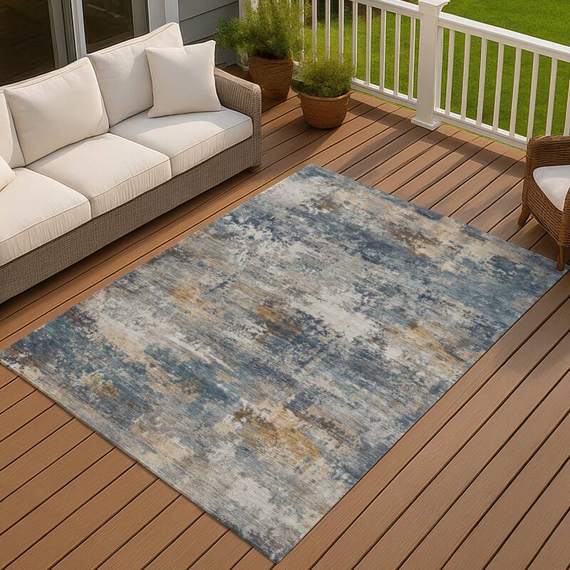 Machine Washable Indoor/ Outdoor Modern Blend Chantille Rug - Blue - 9' x 12'