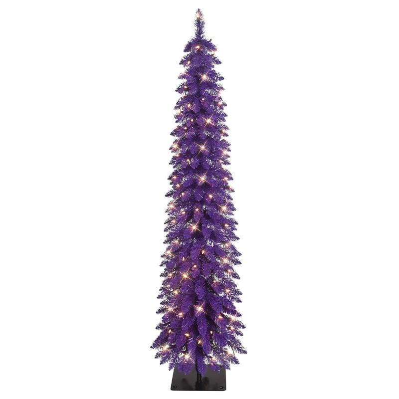Puleo International 6' Pre-Lit Artificial Alpine Purple Pencil Tree